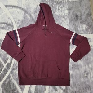 Burgundy Hoodie with Striped Sleeves